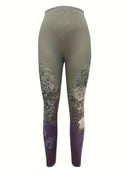Leggings Femininas Góticas com Estampa Floral Vitoriana
