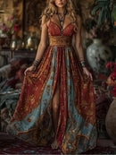 Vestido Boémio Estampado com Decote em V