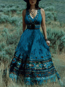 Vestido Maxi Sem Mangas Vintage Ocidental