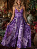 Vestido Boémio Estampado com Decote em V